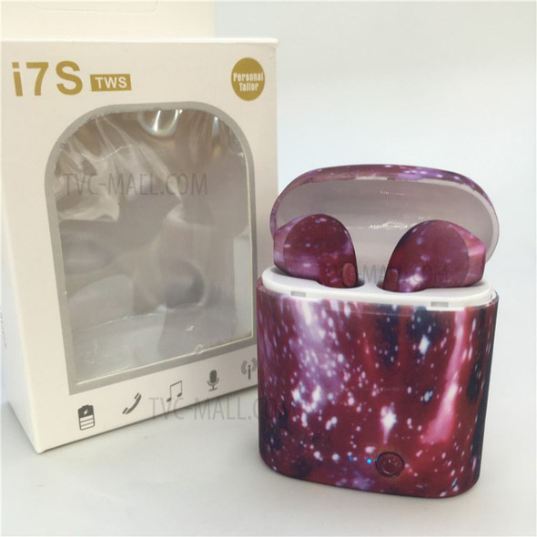 Pattern Printing TWS Wireless Stereo Bluetooth 4.1 Earphones Music Headset with Charging Case - Purple Camouflage