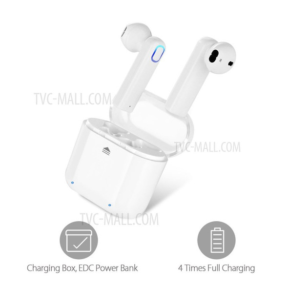 True Wireless Bluetooth 5.0 Double Earphones HiFi Headset + 500mAh Charge Case - White