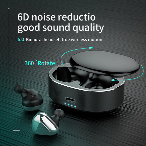 T50 TWS Bluetooth 5.0 Binaural Earphone Touch Control with 500mAh Charging Box - Black