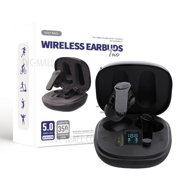 XT18 TWS Bluetooth Wireless Earphone Earbuds Digital Display Stereo Bass Music Calling Headset - Black