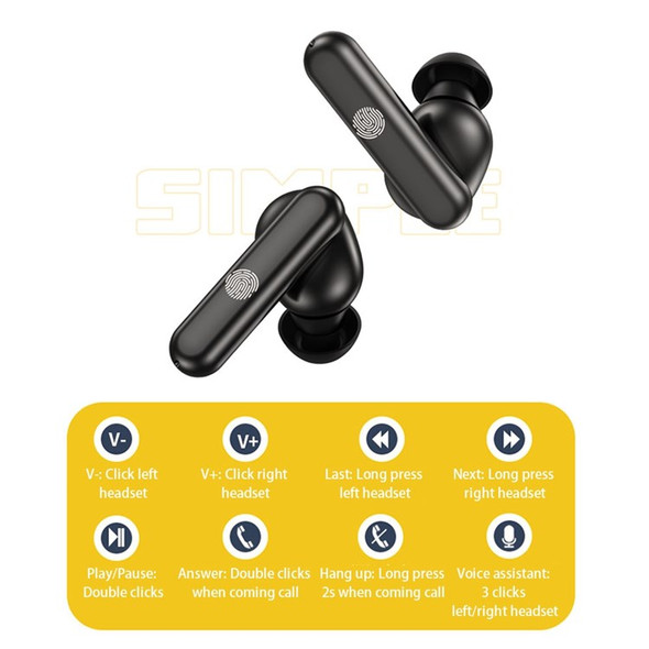 TWS-16 TWS Wireless Bluetooth 5.0 Low Latency Gaming Earphone In-ear Touch Stereo Music Headset (CE Certificated) - Black