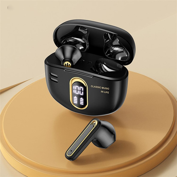 Y18 Retro TWS Earbuds Bluetooth Headset IP54 Waterproof Headphone with Digital Display - Black