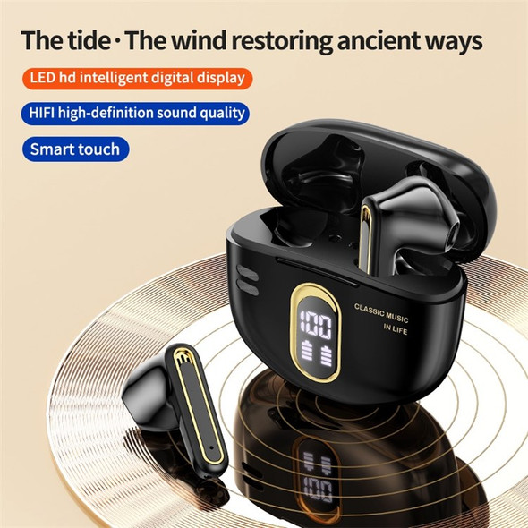 Y18 Retro TWS Earbuds Bluetooth Headset IP54 Waterproof Headphone with Digital Display - Black