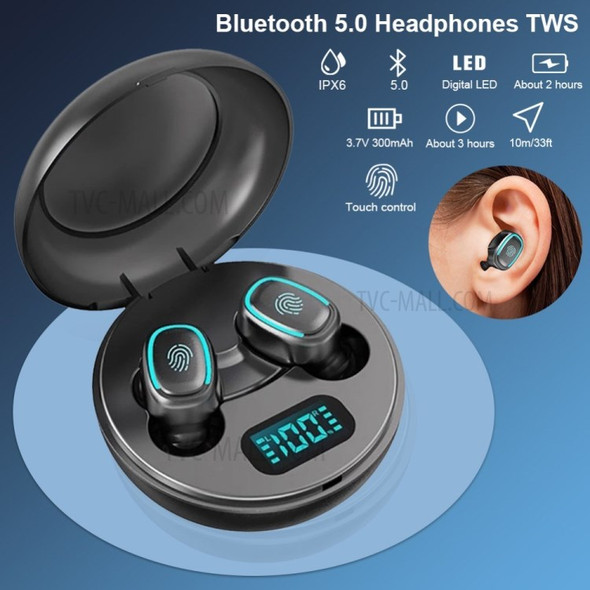A10 LED Digital Display TWS Bluetooth Headsets Waterproof Wireless Sports Headsets with Charging Bin