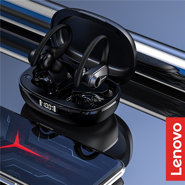 LENOVO LP75 BT5.3 Built-in Mic Ear-hook Sports Headset Sweatproof Earphone In-ear Earbuds with Charging Box - Black