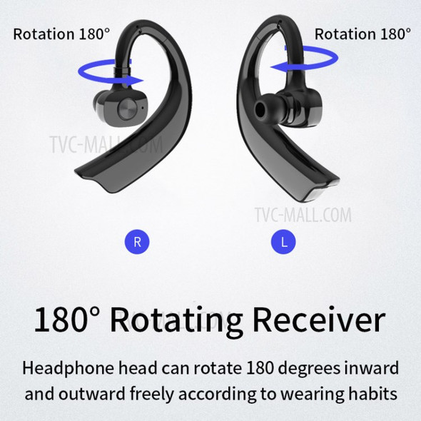 X23 Car Monaural Wireless Bluetooth Earphone Earbuds Hook Support Call and iOS Power Display - Black