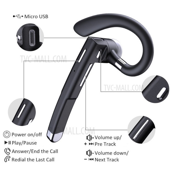 YK520 Wireless Bluetooth 5.0 Single Ear Headset Car Earhook Business Earphone with Charging Case