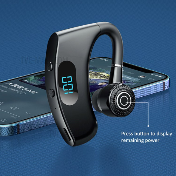 V12 Business Single Ear Smart Digital Display Earhook Wireless Bluetooth Headset Car Hands-free Earphone - Black