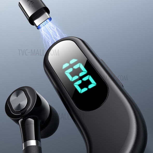 V13 Business Single Ear Earhook Wireless Bluetooth 5.2 Headset Hands-free Earphone with Smart Digital Display - Black