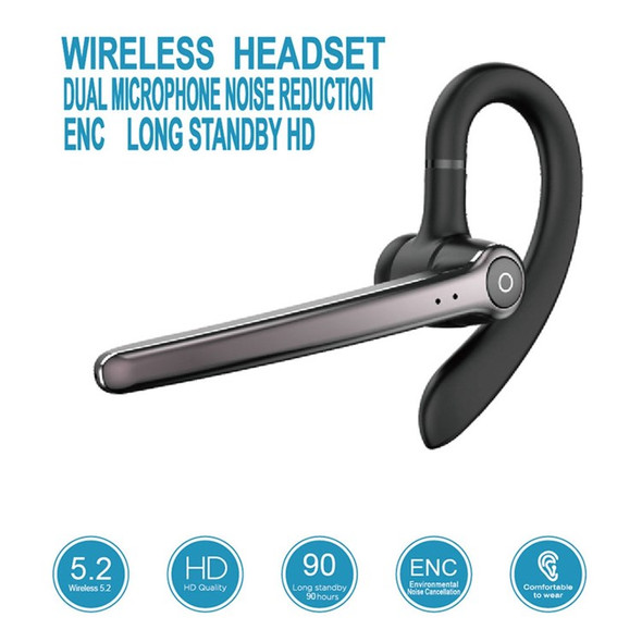 ST02 ENC Noise Reduction Bluetooth Earpiece Wireless Headphone with Dual Microphone Hands Free Headset for Business Office Driving - Black