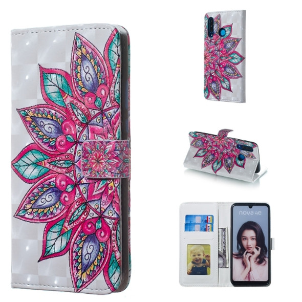 Half Flower Pattern 3D Horizontal Flip Leather Case for Huawei P30 Lite, with Holder & Card Slots & Photo Frame & Wallet