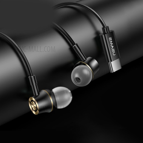 USAMS US-SJ482-EP-43 Type-C In-ear Metal Headsets Stereo Earphones, 1.2m - Black