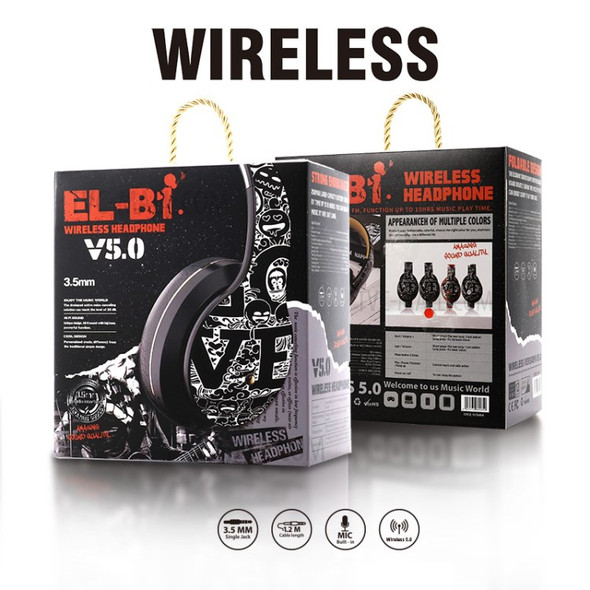 B1 Graffiti Over-ear Bluetooth 5.0 Headphone Foldable Headset with Mic Support TF Card - Black / Silver