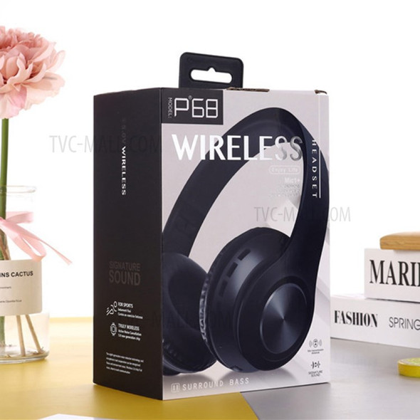 P68 Macaron Style Bluetooth 5.0 Foldable Wireless Over-ear Headset Headphone Earphone - Black