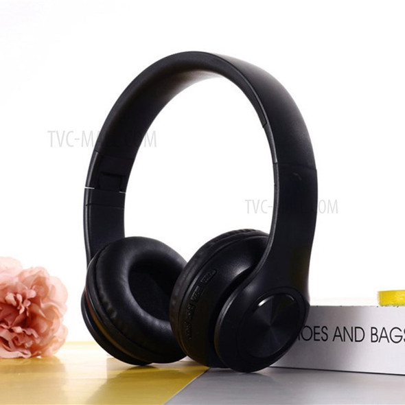P68 Macaron Style Bluetooth 5.0 Foldable Wireless Over-ear Headset Headphone Earphone - Black