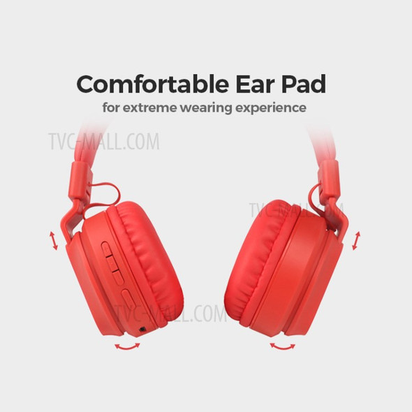 FINGERTIME Bluetooth 5.0 Wireless Headphone Adult Children Music Headset Support FM TF Card AUX Input - Red