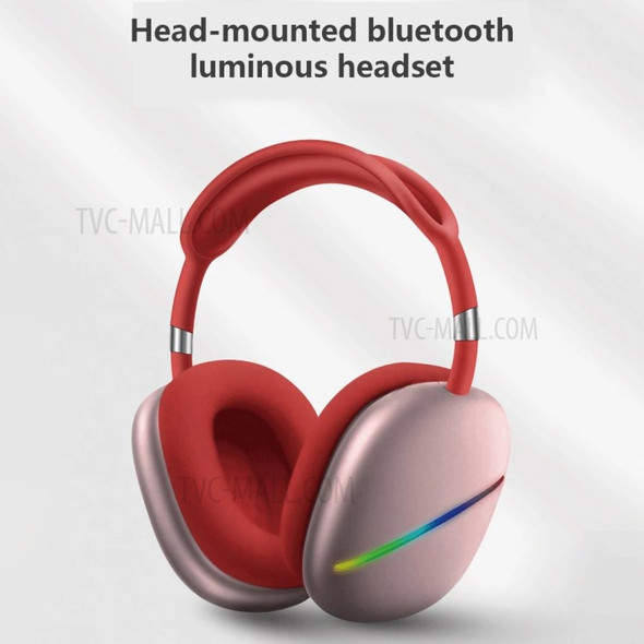 MAX10 RGB Light Bluetooth Wireless Headphone Stereo Music Gaming Headset Support TF Card AUX with Microphone - Red