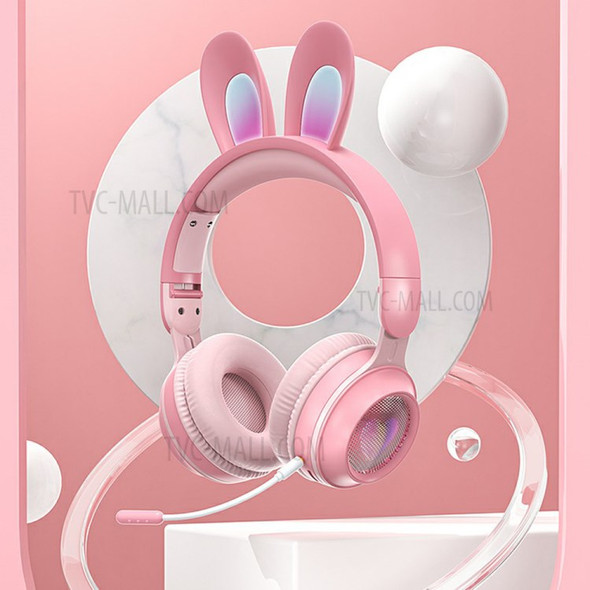 KE-01 Cute Rabbit Ear Foldable Headphone Stereo Music Wireless Bluetooth Headset with Mic - Pink