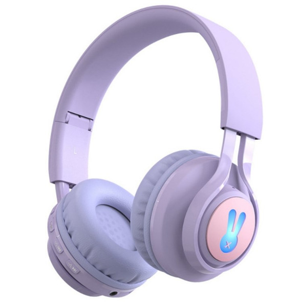 BT06+ Folding Over-ear Headset Cute Wireless Bluetooth Kid's Headphone With Microphone LED Light - Purple