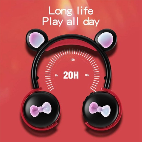 BK7 Cute Bear Wireless Bluetooth Headset Cartoon LED Light AUX-In Over Ear Headphone Children's Gift (CE Certificated) - Black/Red