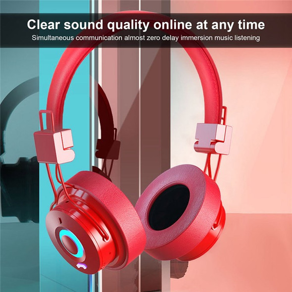 NIA X10 Foldable Over Ear Music Headset Wireless Bluetooth Headphones Colorful Stereo Music Supporting TF Card Earphone MP3 Player FM Radio with Mic - Red