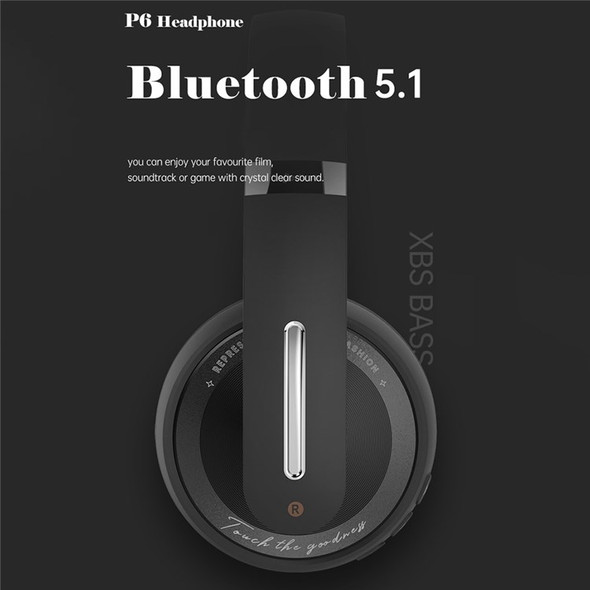 FINGERTIME P6 Bluetooth 5.1 Wireless Headphone Bass Stereo Music Headset with 3.5mm Audio Cable - Black
