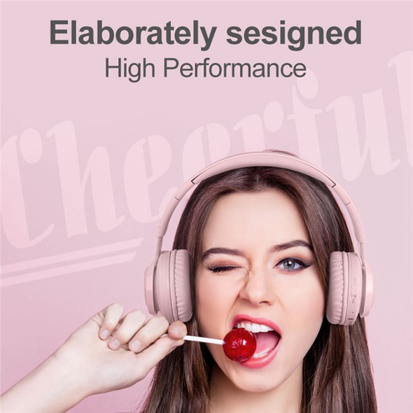 BT06C Folding Wireless Headset Bluetooth Headphone with LED Light Hi-Fi Stereo Sound Earphone for Listing Music/Watching Movies - Pink