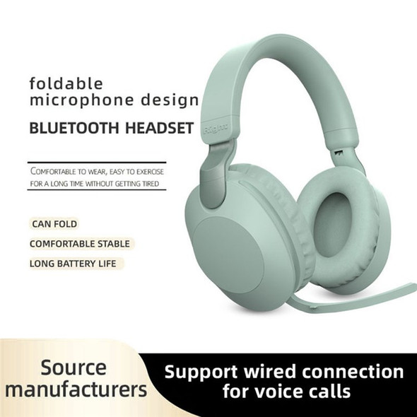 Solid Color Wireless Headset Bluetooth Stereo Headphones Folding Earphones with Microphone Support Wired Mode - Blue