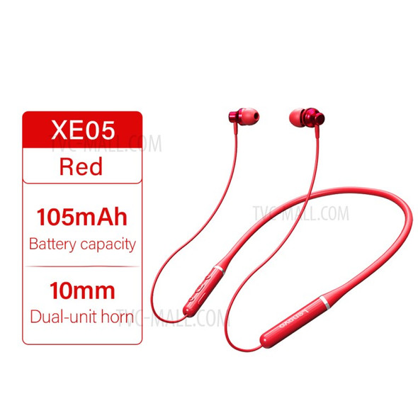 LENOVO XE05 Bluetooth 5.0 Wireless Headphones Neck Hanging Stereo Earphones IPX5 Waterproof Sports Headset - Red