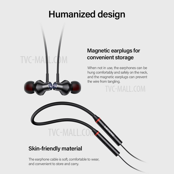 Lenovo HE05X Sports Wireless Headsets Neckband V5.0 Magnetic Bluetooth Earphones in-Ear Earbuds - Black