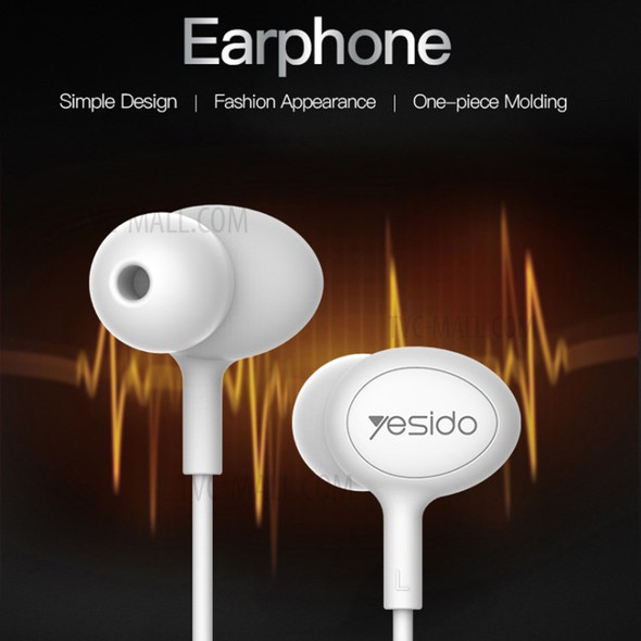 YESIDO YH13 Sports 3.5mm Wire Control In-ear Earphone Noise Reduction Ergonomic Music Headphone - White