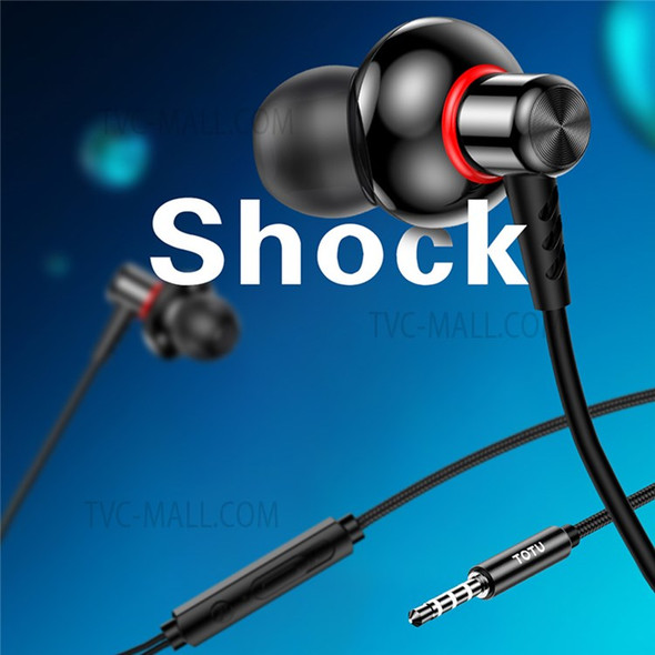 TOTU EAUA-028 3.5mm Jack Wired Earphones In-ear Stereo Music Metal Shell Phone Headset with Mic - Black