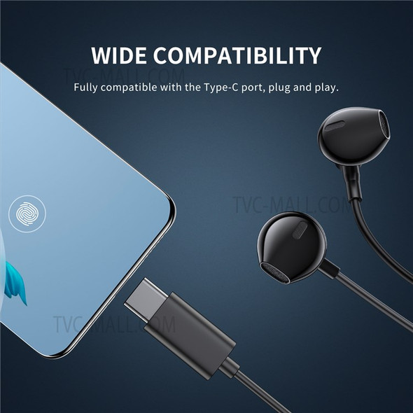 JOYROOM JR-EC03 Type-C Wired Earphone with Mic HiFi Stereo Sound Headphone for Live Broadcast Karaoke Gaming - Black