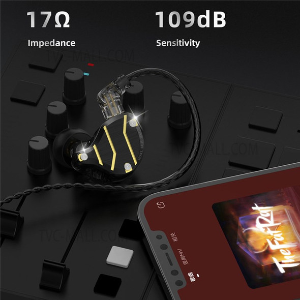 QKZ ZXN 3.5mm Wired Heavy Bass HiFi In-ear Metal Earphone Noise Reduction Music Headset with Wire Control Microphone - Black