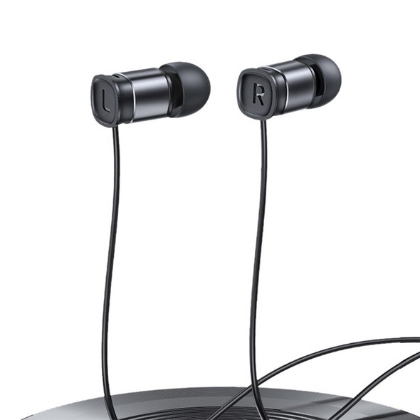 USAMS EP-46 3.5mm In-ear Wired Aluminum Alloy Earphone Headphone with Mic for Mobile Phones and Tablets - Black