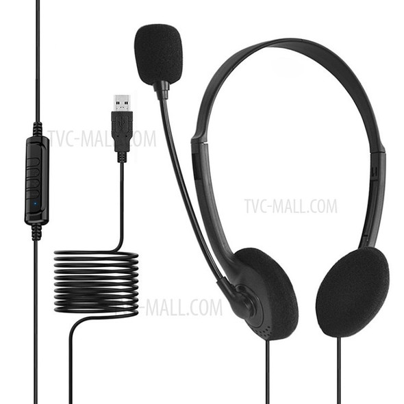 USB Headset with Microphone Adjustable Noise Canceling Earphone Call Center Headset for PC Laptop