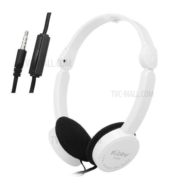 KUBITE T-111 3.5mm Wired Over-ear Headphones Foldable Sports Headset Portable Music Gaming Earphones - White