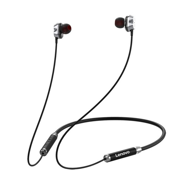 LENOVO HE08 Bluetooth 5.0 Neckband Wireless Headphones Stereo Waterproof Sports Noise Cancelling Earbuds with Mic Compatible with iOS / Android - Black