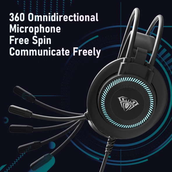 AULA S601 Over-Ear Headphone Stereo USB+3.5mm Wired RGB Light PC Gaming Headset with Microphone