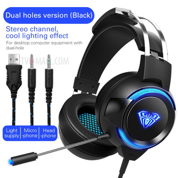 AULA G91 Professional E-sports Gaming USB+3.5mm Wired Over-Ear Headphone LED Light Stereo Bass PC Laptop Headset with Microphone
