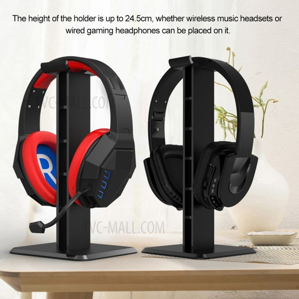 Plastic Holder Stand Stable Desktop Bracket with Sticker for Wired or Wireless Gaming Headset - Black