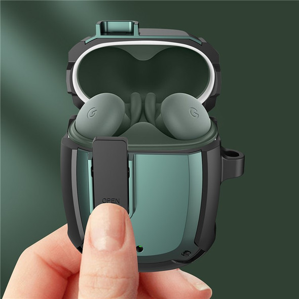 For Google Pixel Buds 2 Snap-on Lid Design Wireless Earphone Protective Case Anti-drop Shell with Hanging Buckle - Green
