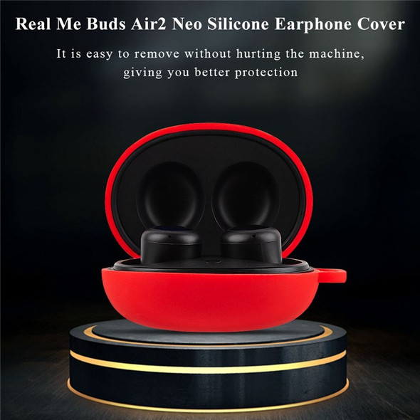 For Realme Buds Air2 Neo Earbuds Silicone Case Drop-proof Earphone Protective Cover with Buckle - Red