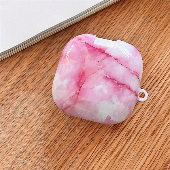 For Beats Fit Pro Bluetooth Earphone Hard PC Protective Case Marble Pattern Anti-drop Dustproof Cover - Pink/White