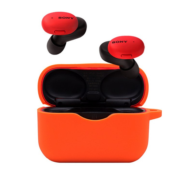 For Sony WF-H800 TWS Bluetooth Earphone Silicone Drop-proof Cover Case with Hanging Buckle - Orange