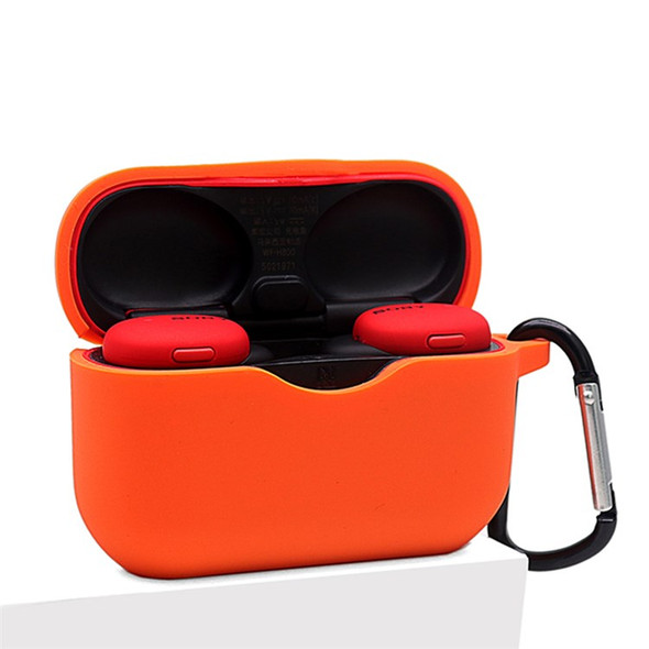 For Sony WF-H800 TWS Bluetooth Earphone Silicone Drop-proof Cover Case with Hanging Buckle - Orange