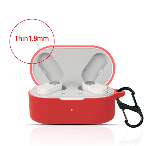 For OnePlus Buds N Bluetooth Earphone Silicone Cover Anti-scratch Case with Anti-lost Buckle - Red