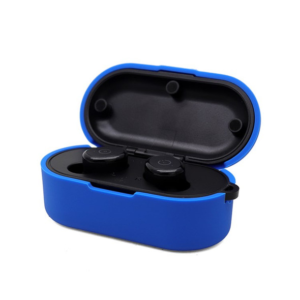 Earphone Case for TOZO T10, Bluetooth Earbuds Silicone Cover Charging Box Shell Protector with Anti-loss Buckle - Blue