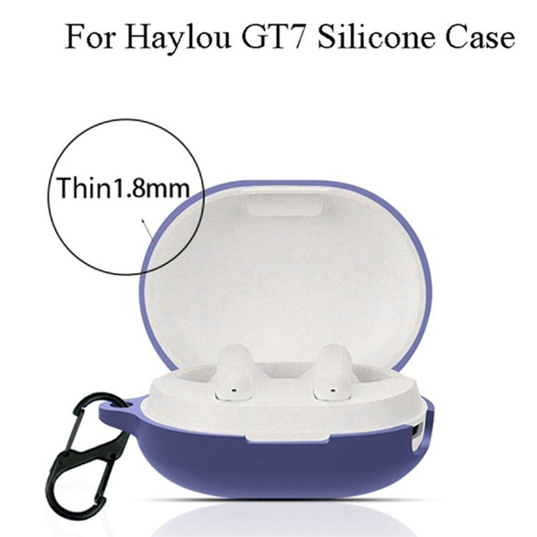 For Haylou GT7 Drop Proof Silicone Cover Bluetooth Earphone Protective Sleeve Case with Anti-lost Buckle - Dark Blue