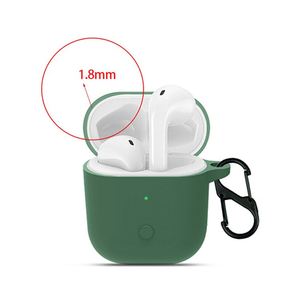 For Realme Buds Air Neo TWS Headset Silicone Case Bluetooth Earbuds Protective Cover with Anti-Lost Buckle - Blackish Green